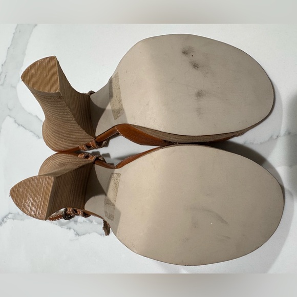 Steve Madden brown leather open toe stacked chunky heel ankle strap heels - Picture 2 of 4